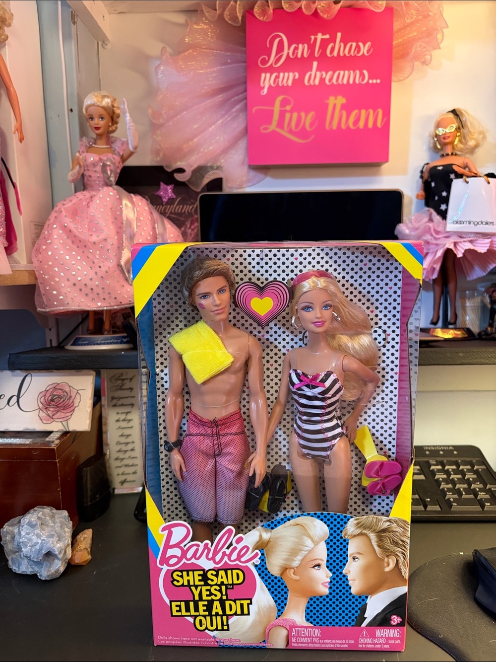 Barbie Beach Couple Set - Pink, Yellow & Black Swimwear